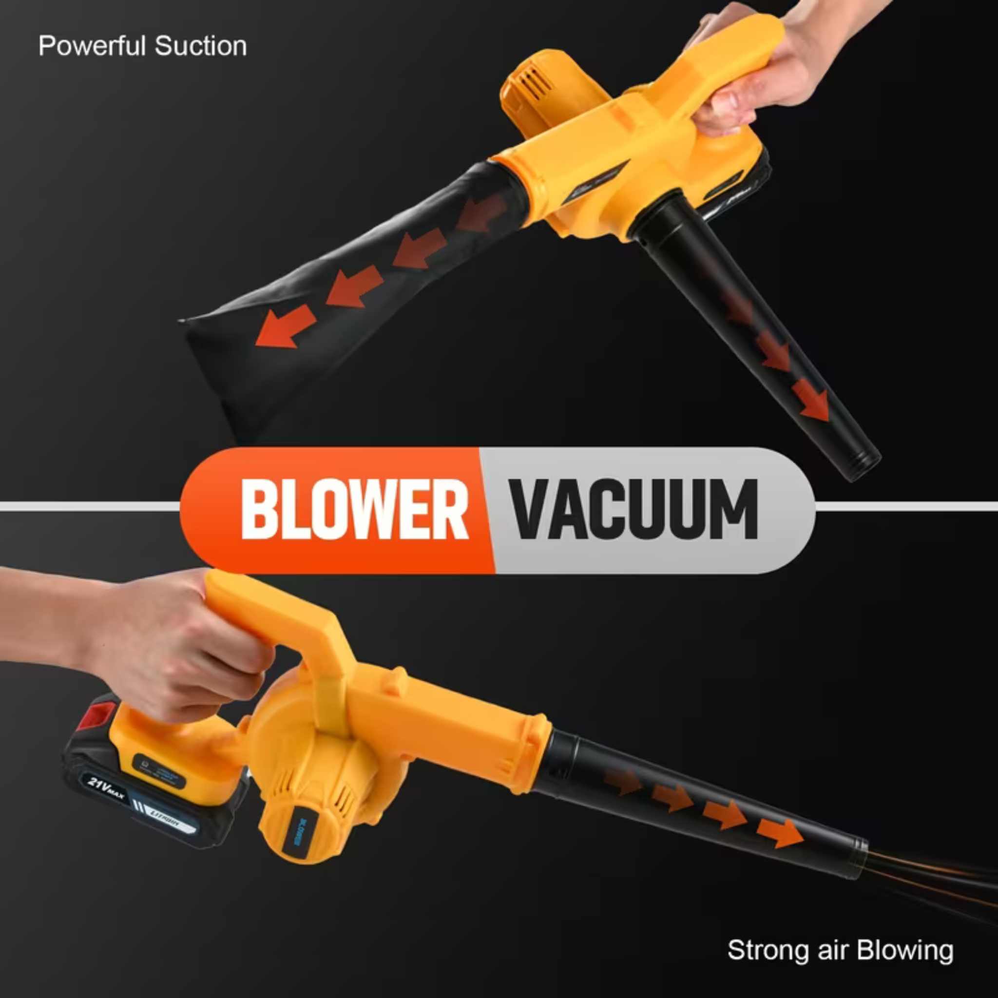 Lightweight 2-IN-1 Leaf Blower & Vacuum – 20V 100MPH Strong Power for Lawn & Snow