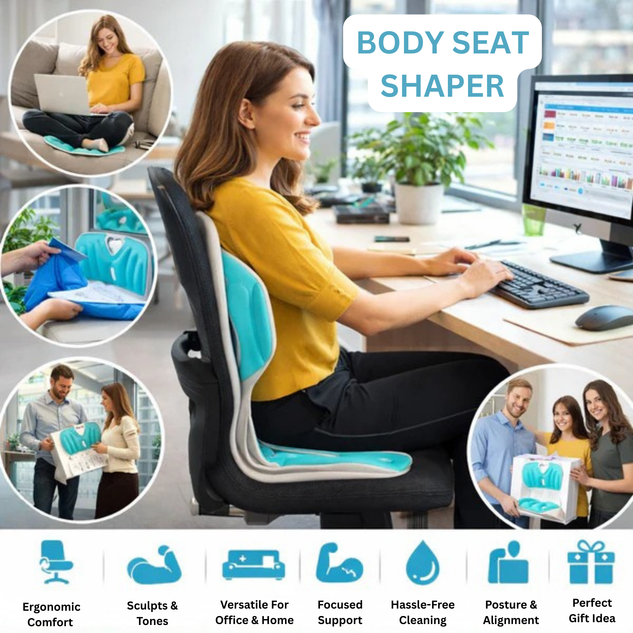 Posture Corrector Seat Cushion – Body Shaper with Washable Cover