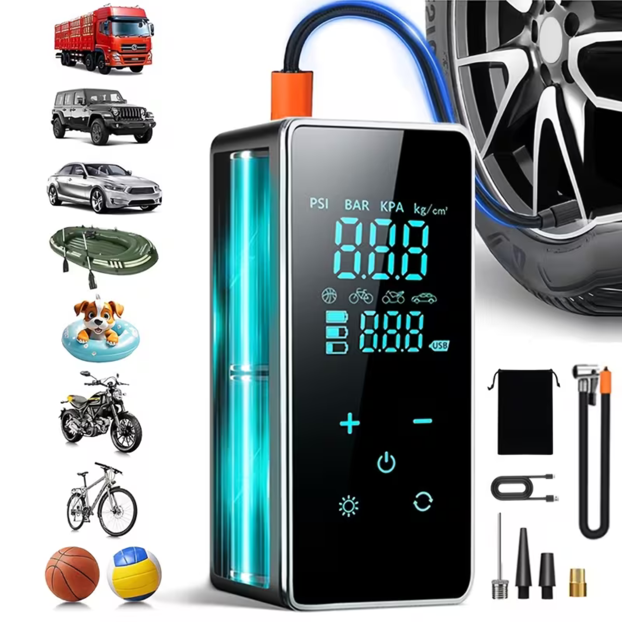 Multi-Purpose Digital Air Compressor – 150PSI Portable Pump for Cars & Bikes