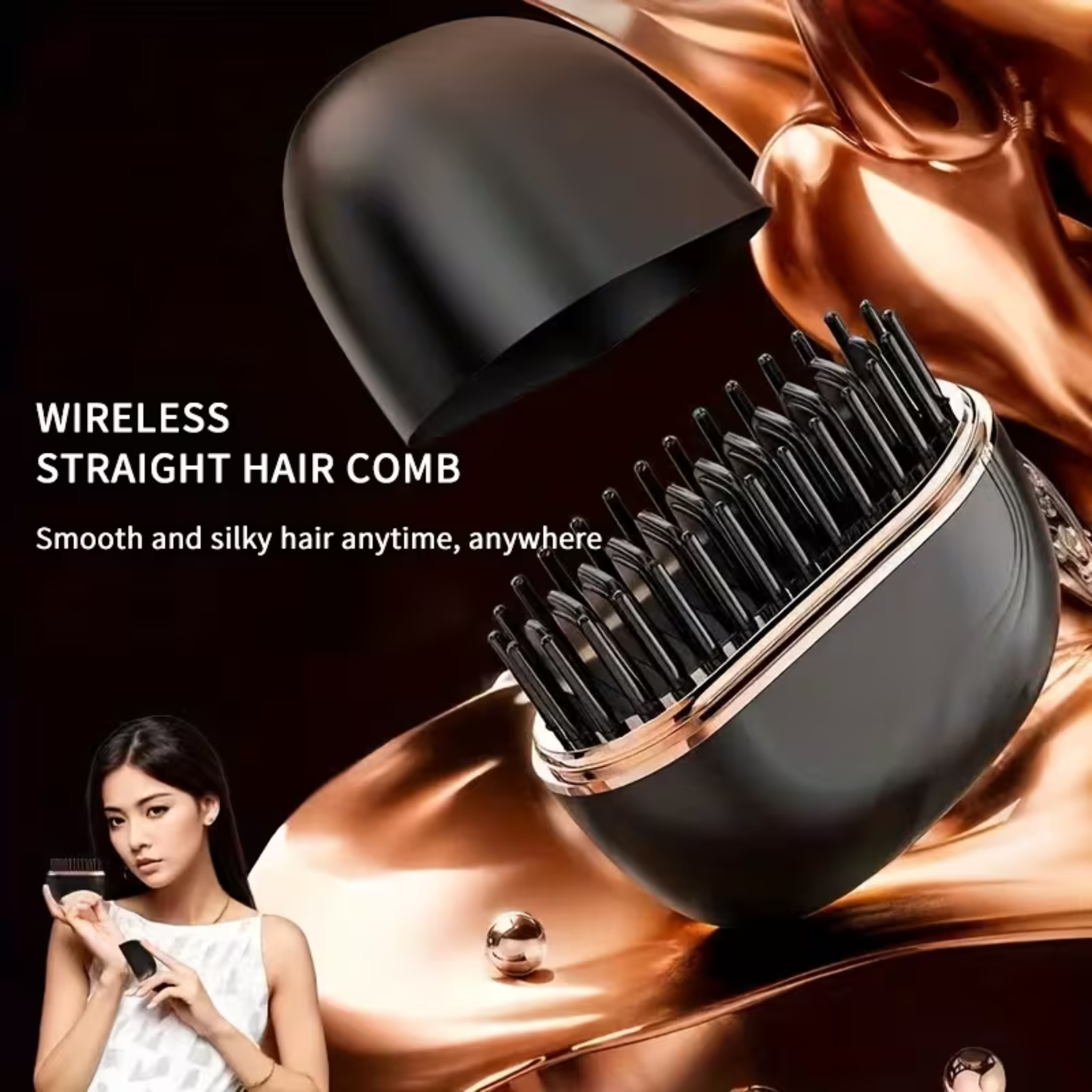Wireless Hair Straightening Comb – 30s Fast Heat, USB-C Charging, Multifunctional