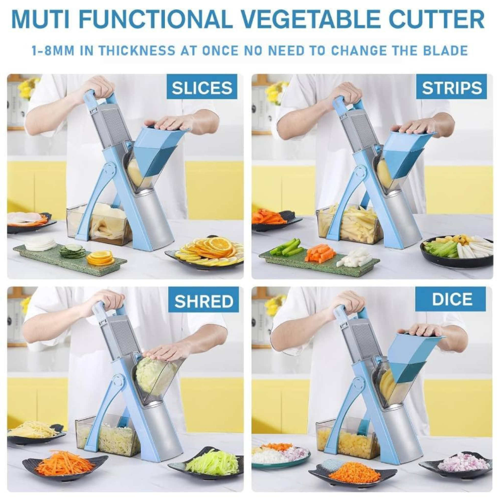 Vegetable Chopper with Container – 4-in-1 Standing Cutter, Easy Clean