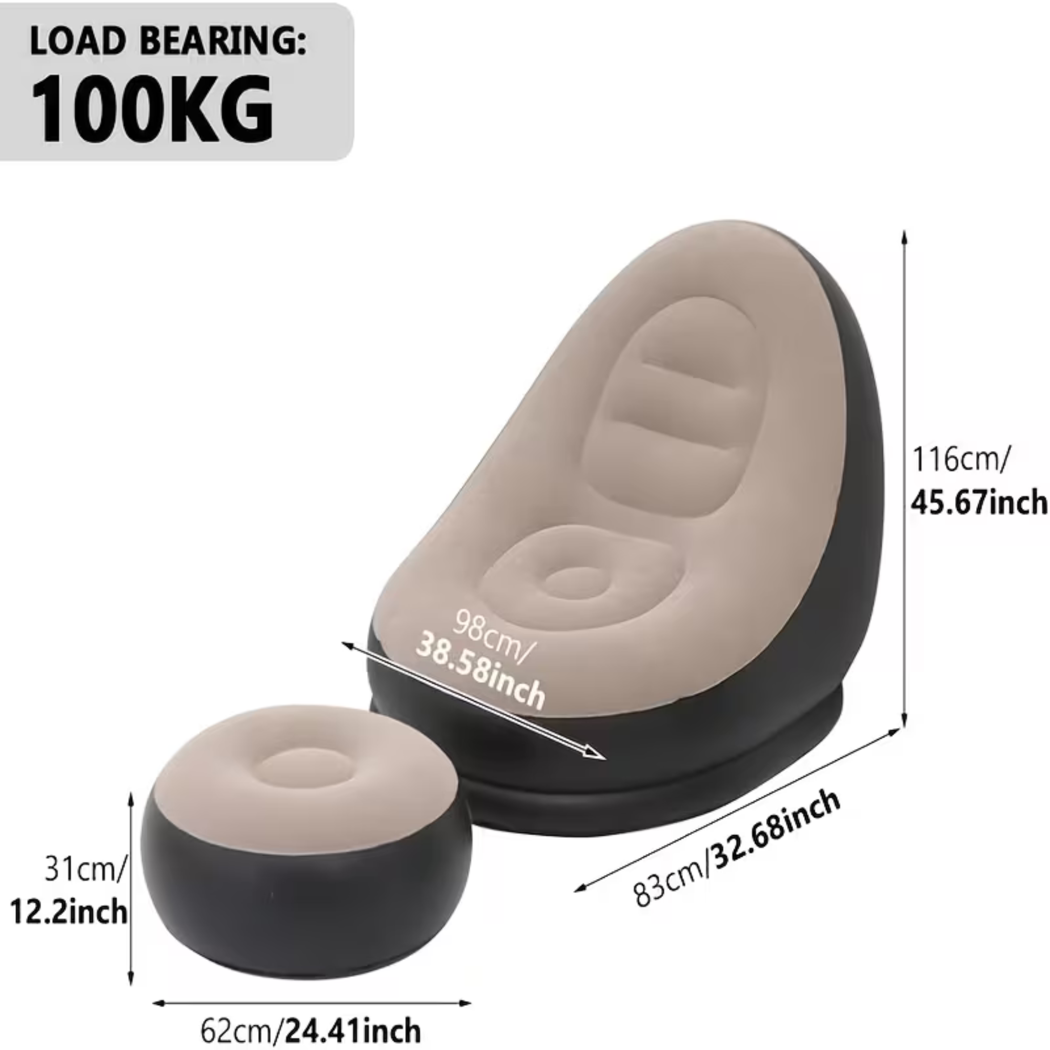 Inflatable Single Sofa with Footstool – Portable Flocked Lounge Chair for Indoors/Outdoors