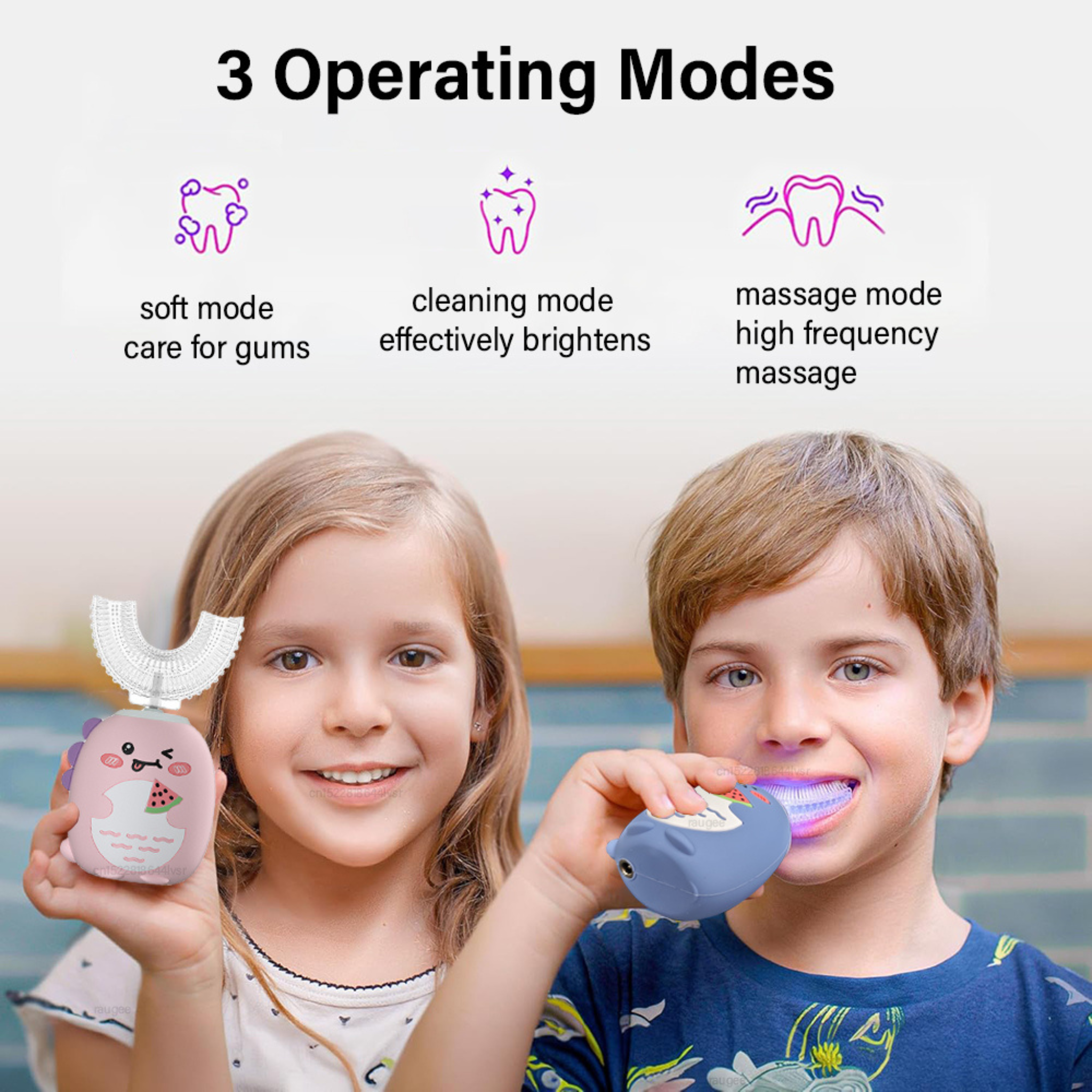 Kids Sonic Electric Toothbrush – U-Shaped Soft Silicone Head, 5 Cleaning Modes, Blue