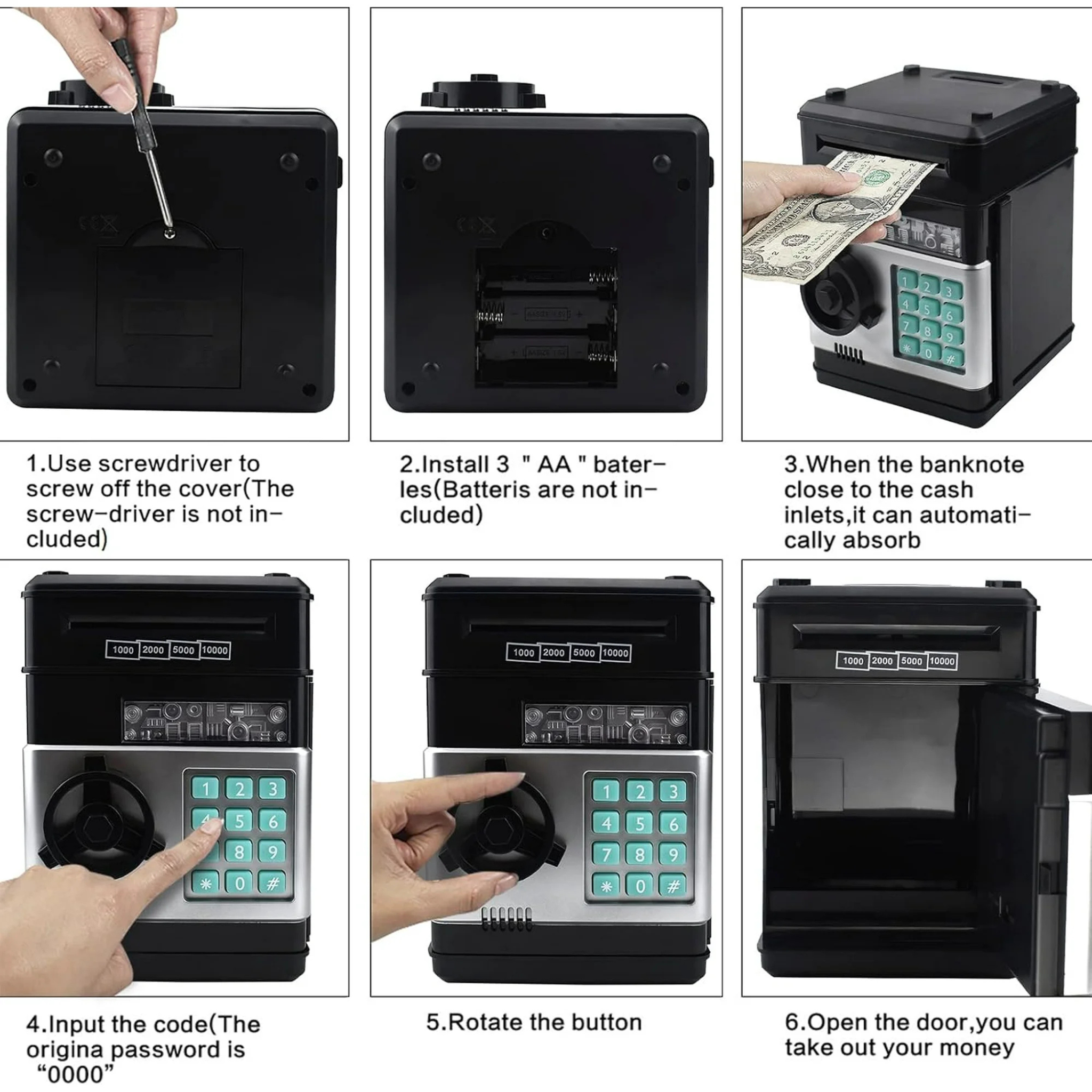 Kids Electronic Money Safe – 4-Digit Password Coin & Bill Bank with Auto Scan