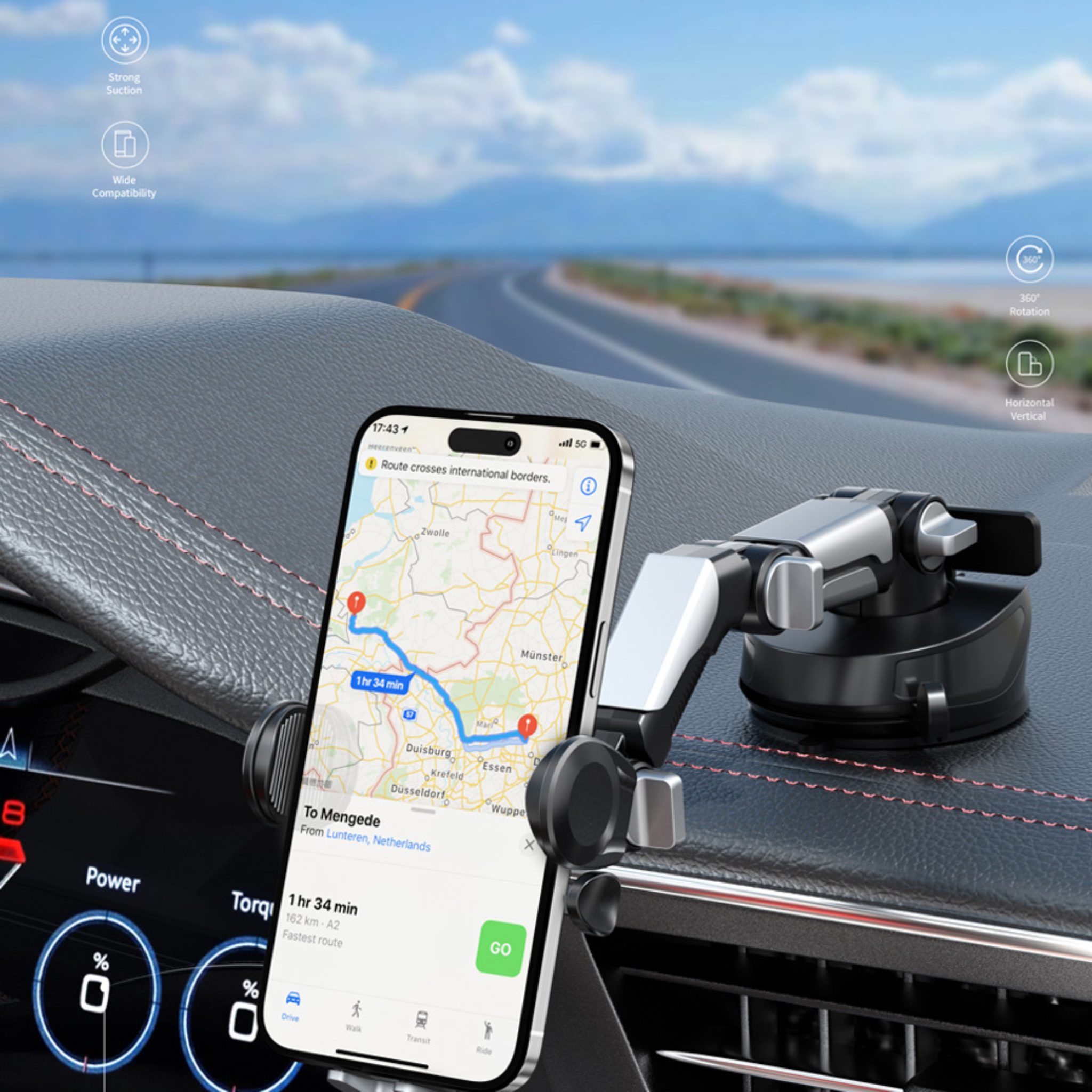 Magnetic Car Phone Holder with Suction Cup – Adjustable Gravity Mount for 4-7 Inches Phones