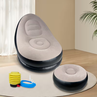 Inflatable Single Sofa with Footstool – Portable Flocked Lounge Chair for Indoors/Outdoors