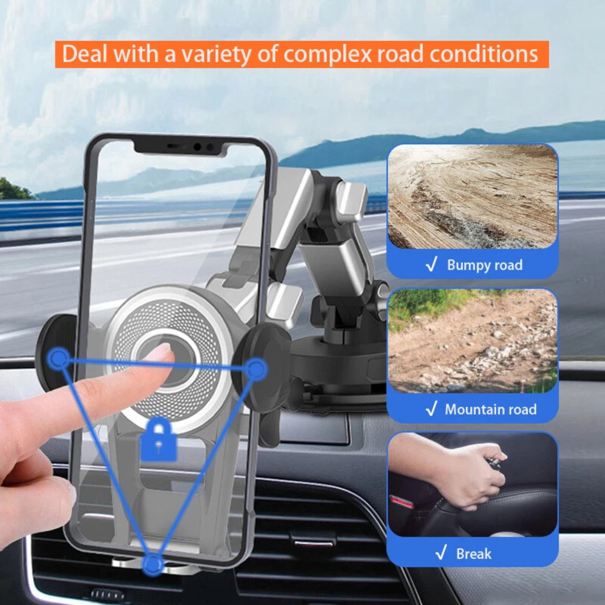 Magnetic Car Phone Holder with Suction Cup – Adjustable Gravity Mount for 4-7 Inches Phones